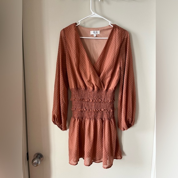 Peach Love California Dresses & Skirts - NWOT Dolls Kill Rust Orange Dot Ruched Wrap Dress by Peach Love California